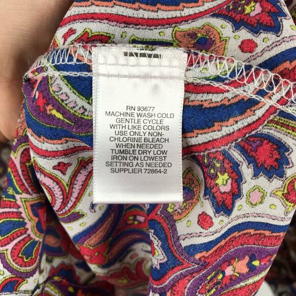 Liz Claiborne Paisley Floral Jewel Tone Blouse Fall Print Roll Up Sleeves Size S - Picture 10 of 12